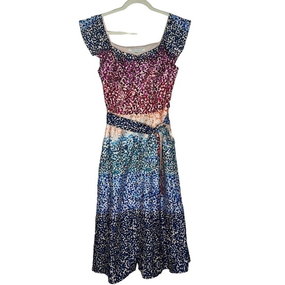 NWT Julia Jordan Short Flutter Sleeve Mixed Dot Twill Waist Tie Dress - Picture 5 of 15